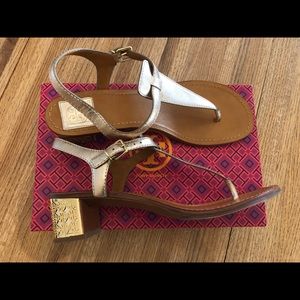 Tory Burch Audra Logo 2” Heel Thong Sandal Size 10.5 Excellent Condition w/Box